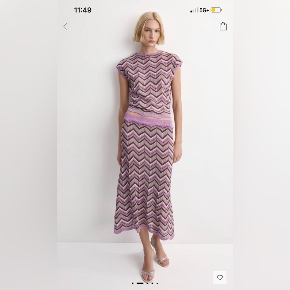 Mango Chevron Knit Two-Piece Midi Skirt and Top Set - Missoni Inspired NWT, XS/S
